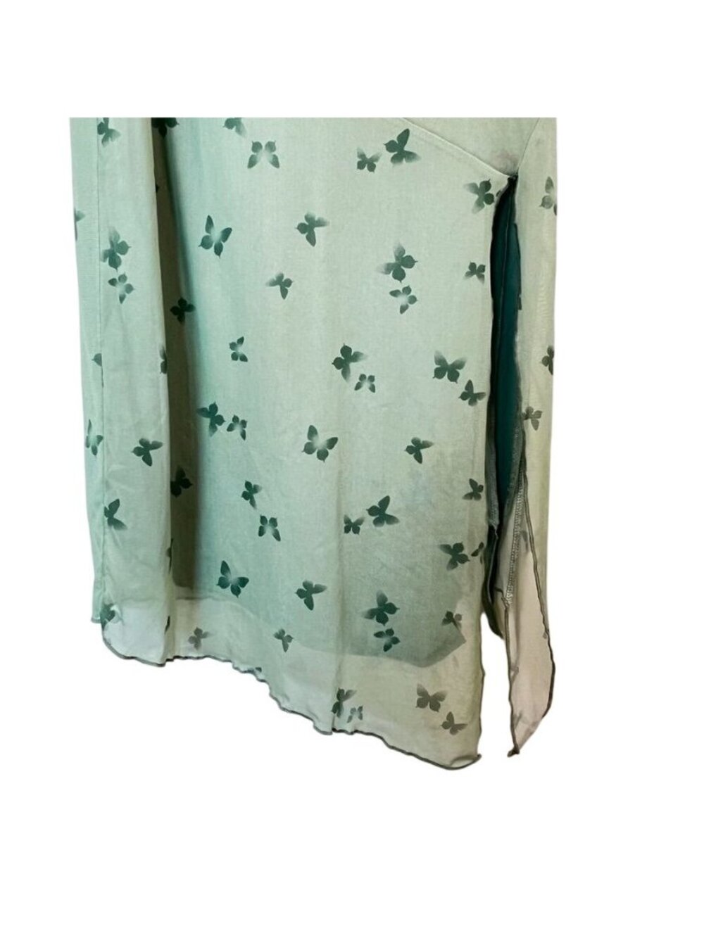 Y2K Womens Sz M Sheer Dark Fairy Asymetrical Lettuce Hem Butterfly Soft Grunge - Picture 7 of 16